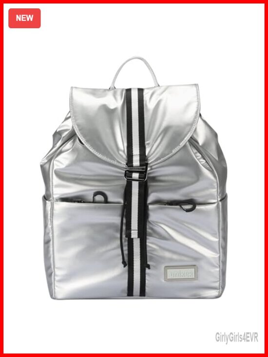 Metallic Silver Drawstring Backpack, Water-Resistant Lightweight Daypack, 14\'\' main image 4